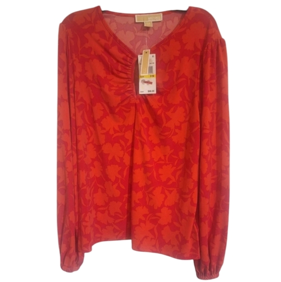 Michael Kors Shadow Fleur Print Top Deep Pink Red Petite Size PM - Picture 1 of 7